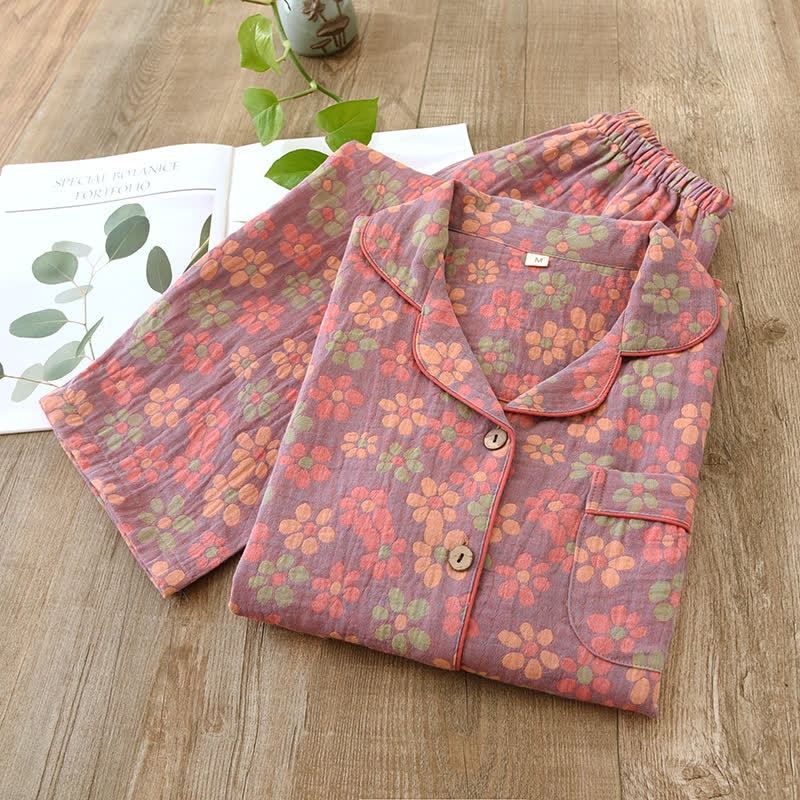 Bomuld gaze pyjamas sæt – Lilla – 2XL
