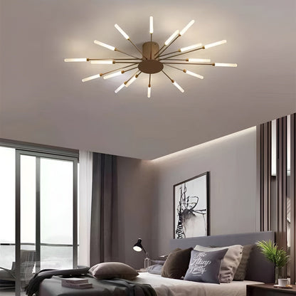 LED-loftlampe i guld med 18 diffuse pærer i neutral lysfarve