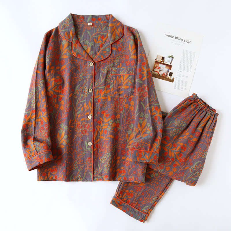 Loungewear sæt i bomuld – grå og orange – størrelse 2XL