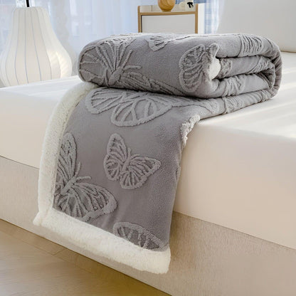 ButterflyDream Tæppe – Stilfuldt Broderet Sommerfugletæppe i Varm Fleece