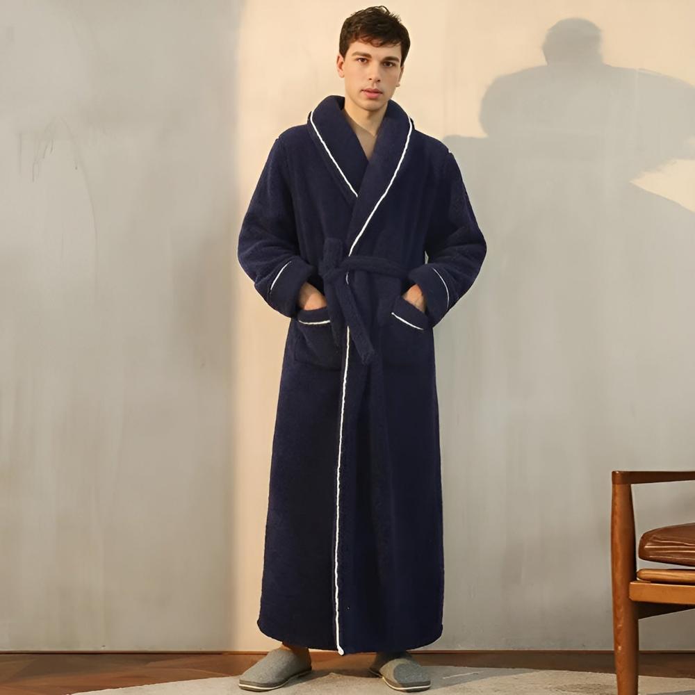 Badekåbe i coral fleece flannel set forfra