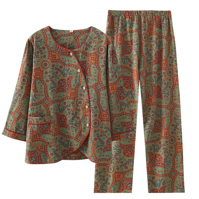 Vintage jacquard hyggesæt til kvinder i bomuld – detaljebillede
