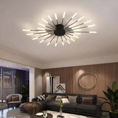 LED-loftlampe sort med 28 diffuse pærer i neutral lysfarve