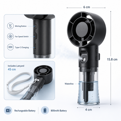 Sprayventilator med USB-C ladekabel inkluderet