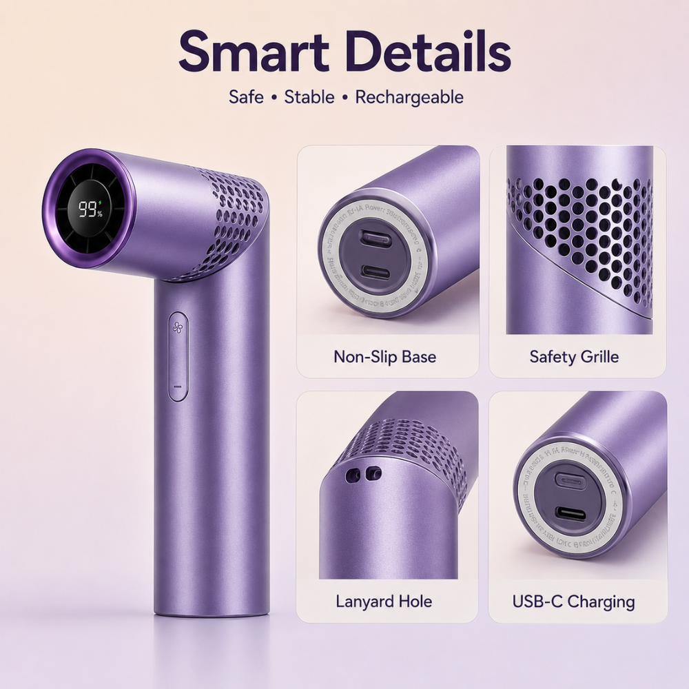 Foldbar mini ventilator i hvid – let og kompakt design