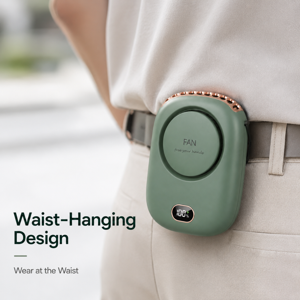 USB-opladelig halsventilator med batteristatusvisning