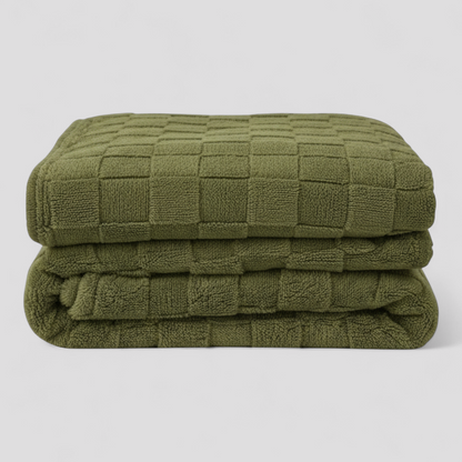 Blødt ternet plaid tæppe i grøn, 130x150 cm – til sofa og seng