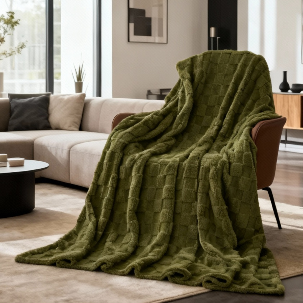 Let og blødt tæppe til sofa i moderne ternet design