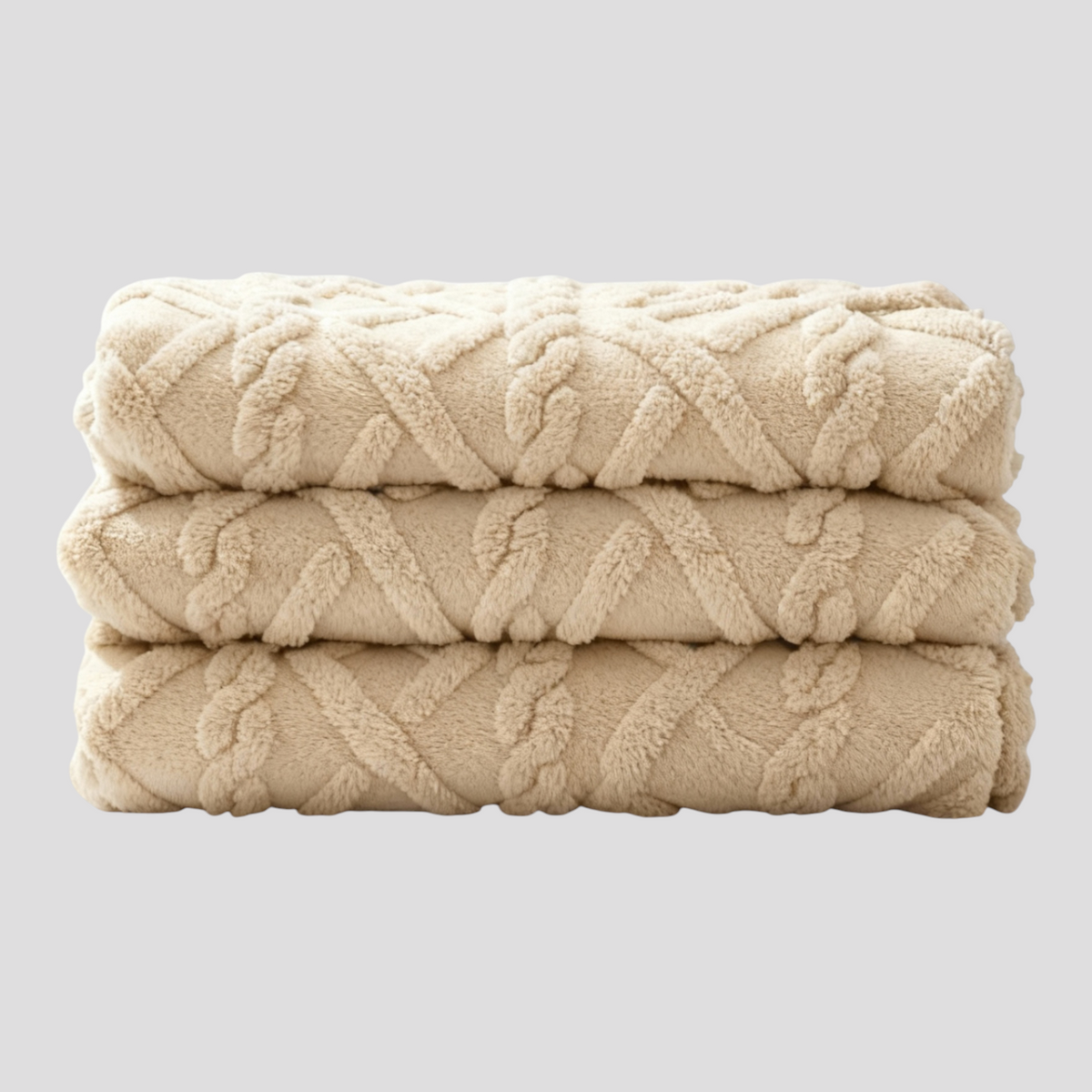 Hyggetæppe i beige polyester flanel – til sofa og soveværelse