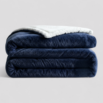 Mørkeblåt fleece tæppe king size – plaid til sofa og soveværelse