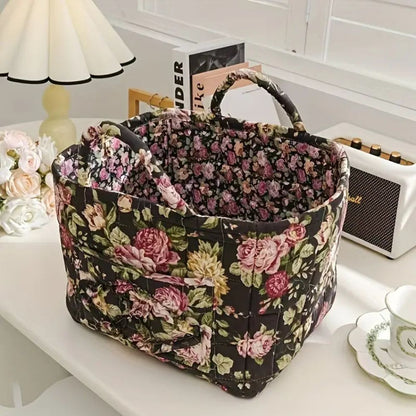 Elegant Opbevaringskurv i Lærred – Romantisk Blomstermotiv til Stilfuld Indretning 6