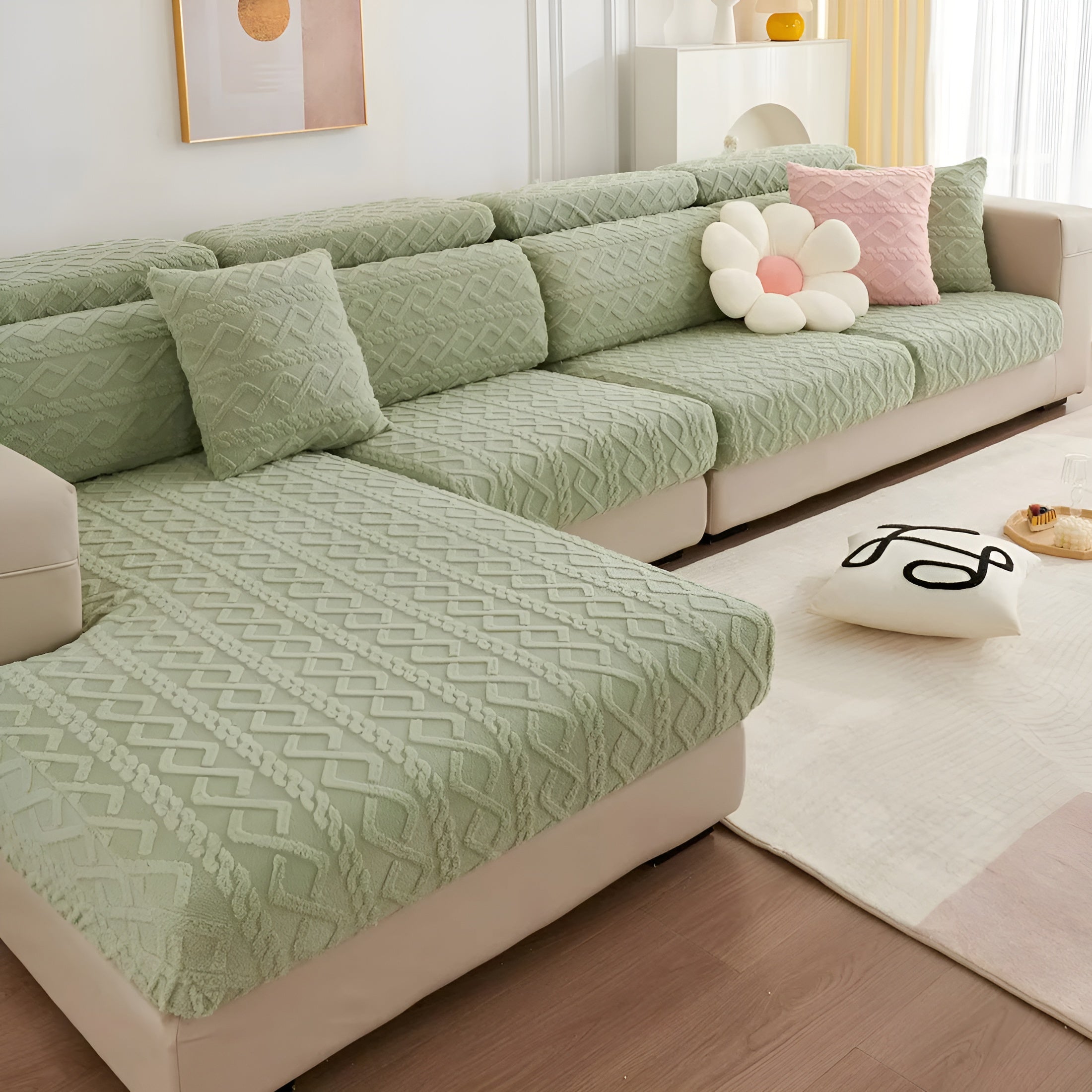 Fløjl Sofabetræk med Diamantmønster – Elegant Beskyttelse til Sofaer, Ideel til Hjem med Børn og Kæledyr 9