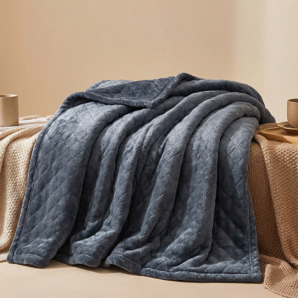 Velour plaid tæppe i flere farver