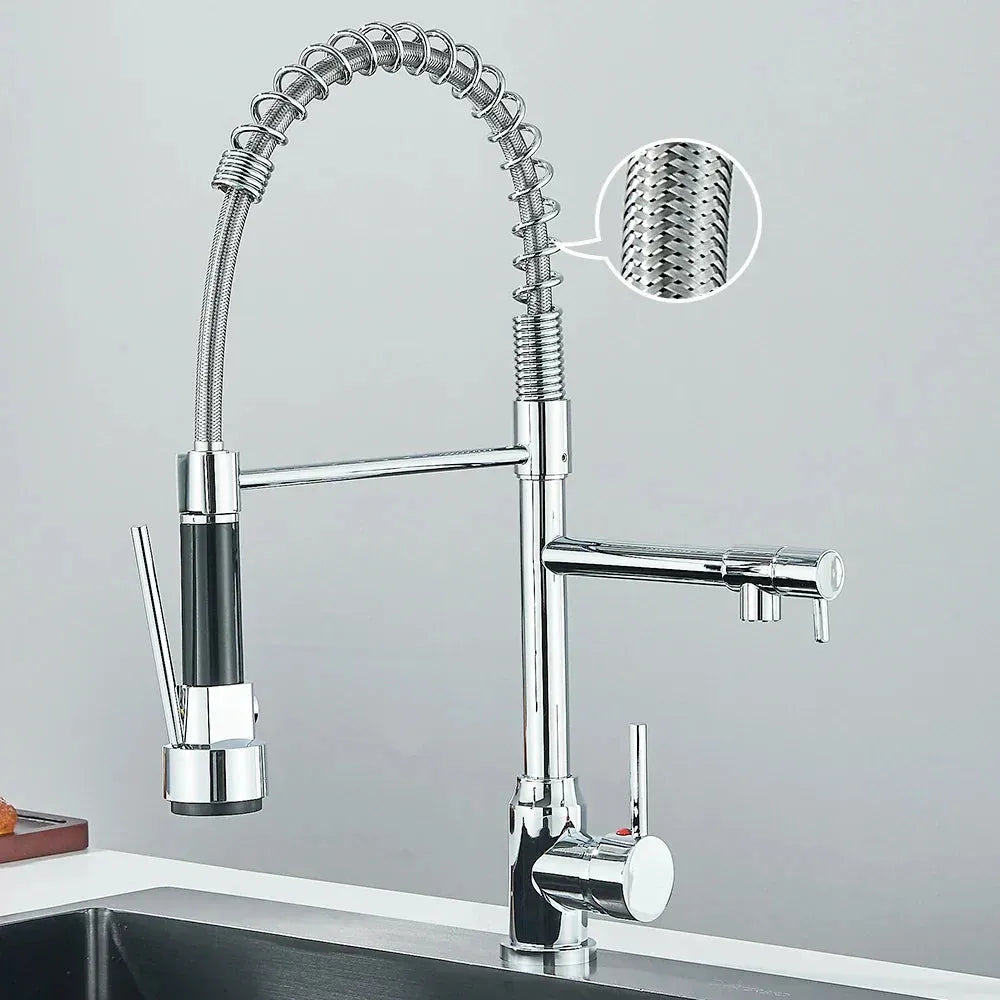 HydroSpout Vandhane – Fleksibel Dobbelt Tud i Rustfrit Stål til Effektiv Køkkenbrug med 360° Rotation 0