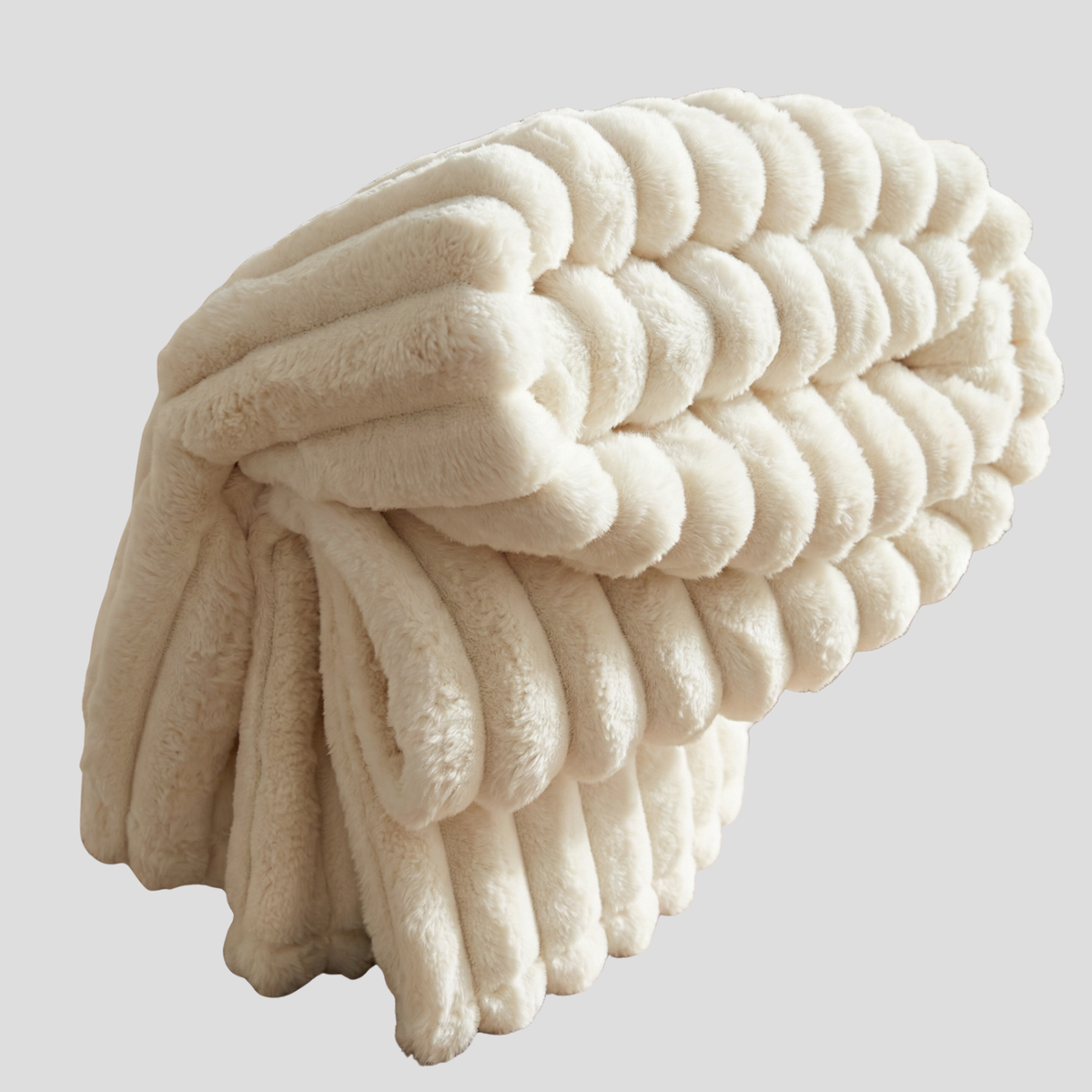 Blødt fleecetæppe i ivory hvid plys – 100x150 cm hyggetæppe til sofa