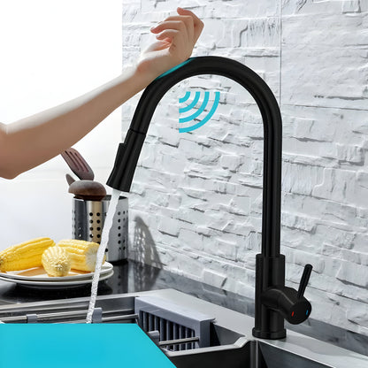 Køkkenarmatur med Udtræk i Rustfrit Stål – Smart Touch Kontrol til Effektiv Vandstyring i Dit Køkken 0
