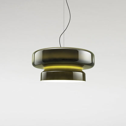 Mundblæst glas pendellampe – samlet produktbillede med mål 36 x 18 cm