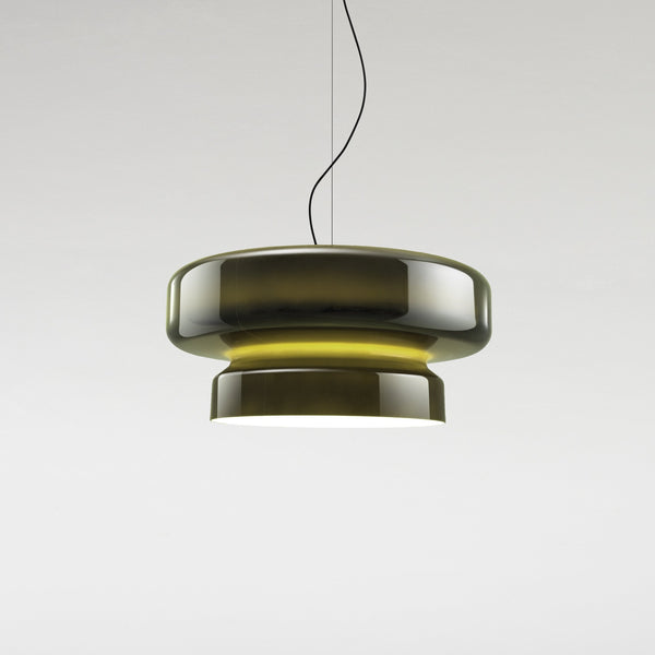 Mundblæst glas pendellampe – samlet produktbillede med mål 36 x 18 cm