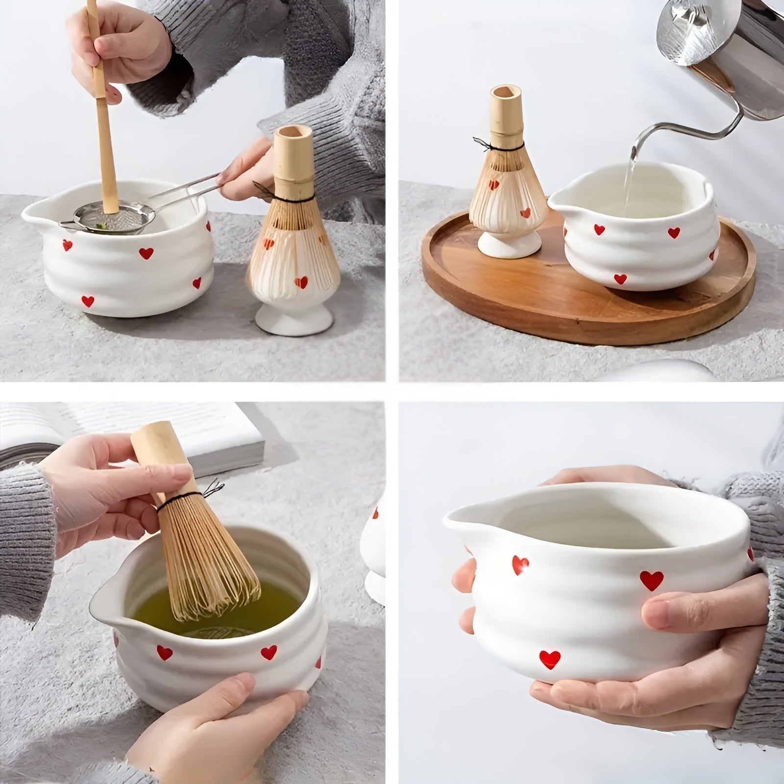 Matcha Sæt i Keramik – Hjerteformet Design til Te Ceremonier og Daglig Brug | Mikrobølgesikker og Unik 5