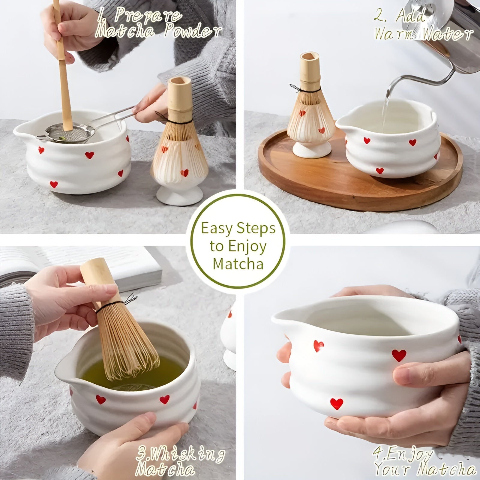 Matcha Sæt i Keramik – Hjerteformet Design til Te Ceremonier og Daglig Brug | Mikrobølgesikker og Unik 8