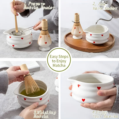 Matcha Sæt i Keramik – Hjerteformet Design til Te Ceremonier og Daglig Brug | Mikrobølgesikker og Unik 8