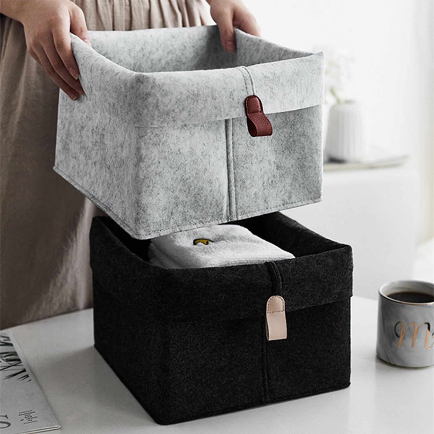 Opbevaringskurve i Filt – Elegant og Praktisk Løsning til Organisering i Hjemmet 0
