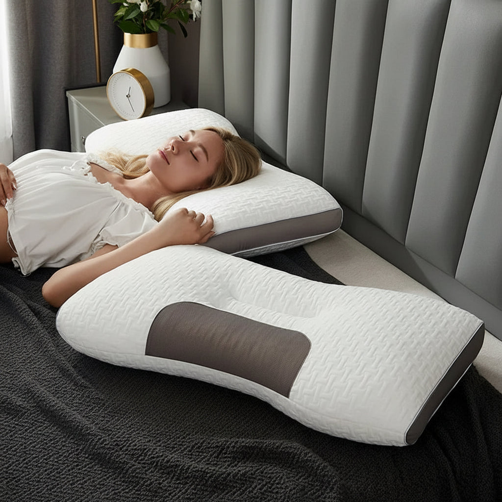 Ortopædisk nakkepude med massagefunktion – Ergonomisk sojafiber til bedre søvn og nakkestøtte 0