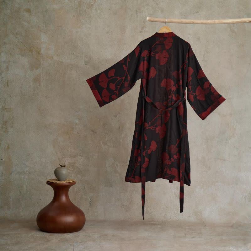 Kimono badekåbe med vendbart design og bælte