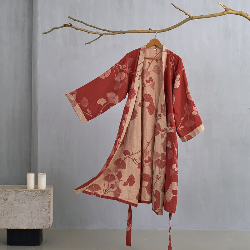 Kimono badekåbe i bomuld – to farver i én