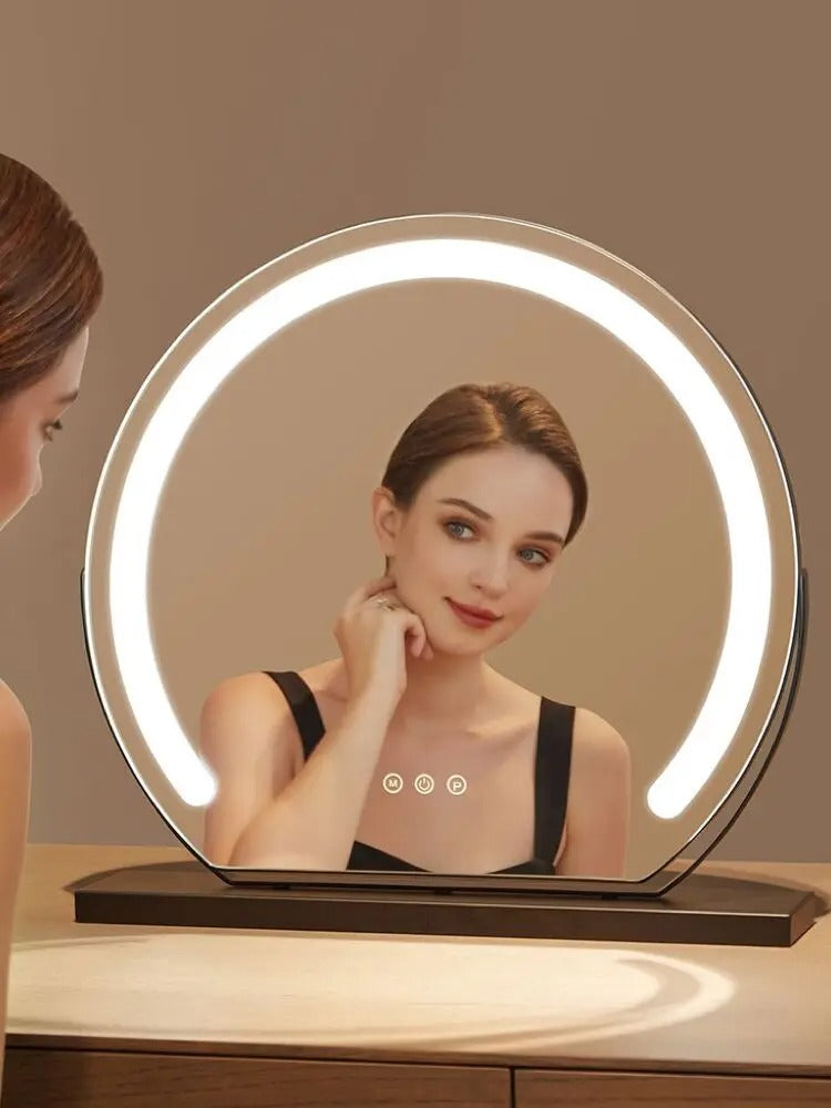 Rundt Makeup Spejl Med Lys – 10X Forstørrelse, Dæmpbar Belysning Til Makeup Og Personlig Pleje 1