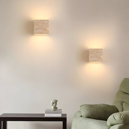 Rektangulær LED Væglampe i Travertin – Elegant Natursten Belysning - Lioren