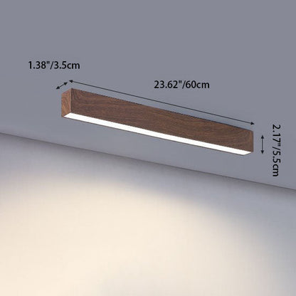 Loftlampe til gang og entré – aflang LED-lampe i træ og aluminium
