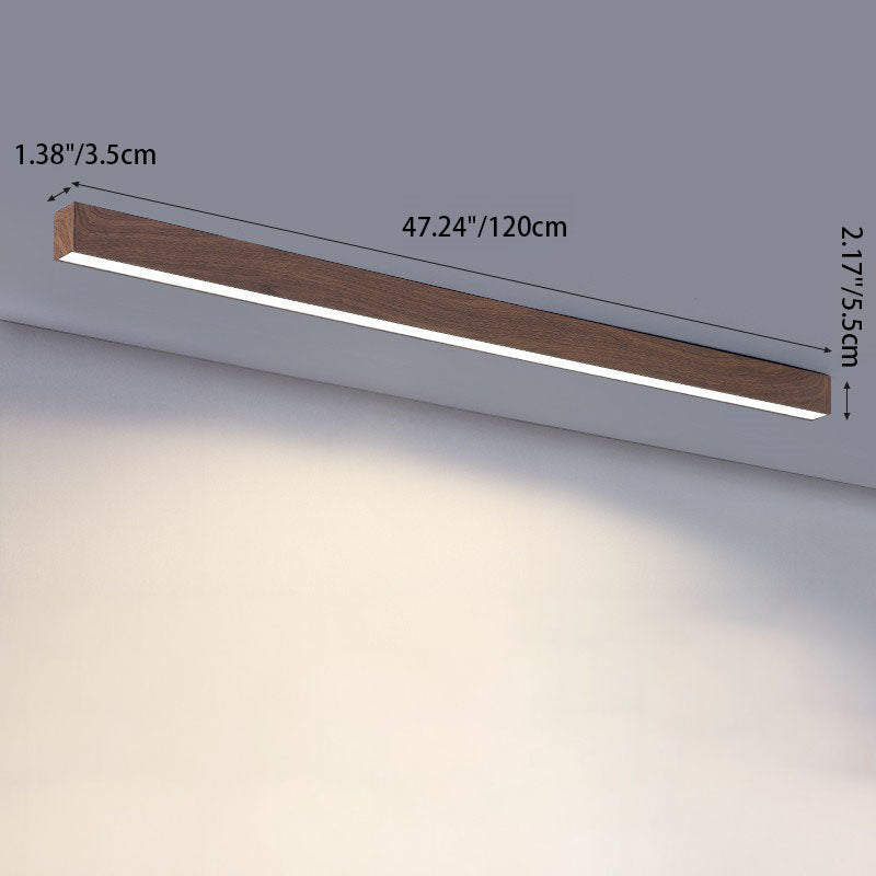 Loftlampe til gang og entré – aflang LED-lampe i træ og aluminium