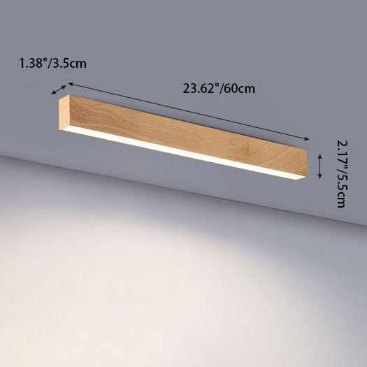 Loftlampe til gang og entré – aflang LED-lampe i træ og aluminium