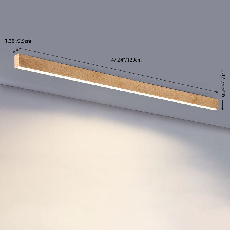 Loftlampe til gang og entré – aflang LED-lampe i træ og aluminium