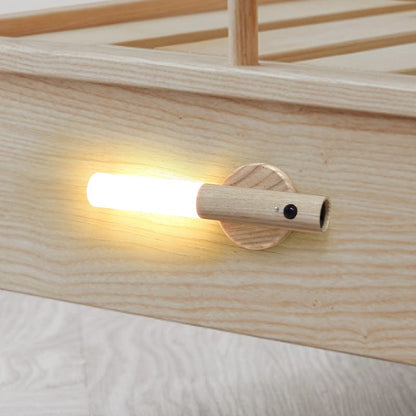 Smart Væglampe med Bevægelsessensor – Energieffektiv LED til Indendørs og Udendørs Brug, Elegant Design i Træ 0