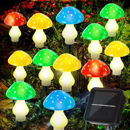Nærbillede af svampeformet solcellelampe med blød LED-glød