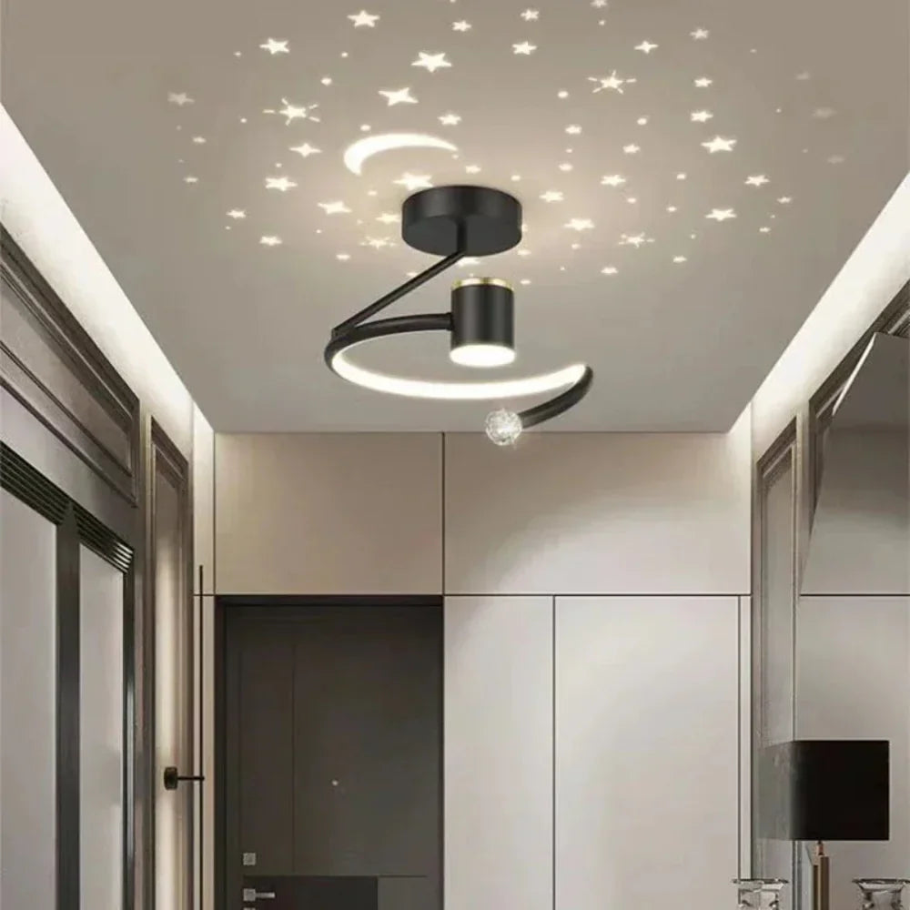 Nærbillede af stjernehimmel-effekt fra LED-loftlampen