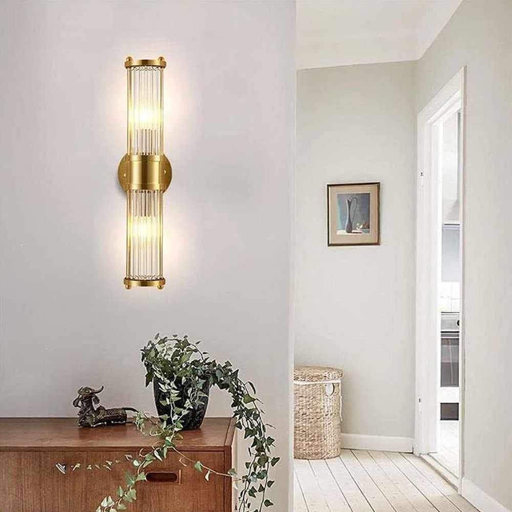 Guldfarvet væglampe i to størrelser – 12x27 cm og 12x45 cm vist sammen