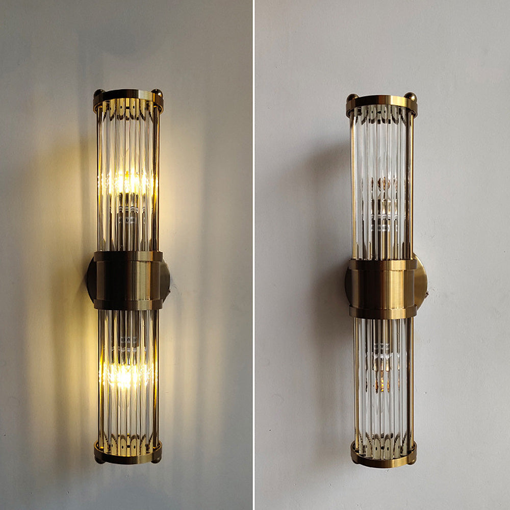 Klassisk LED-væglampe i guldfinish – produktbillede med mål