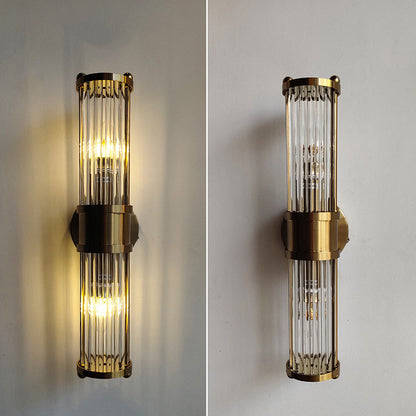 Klassisk LED-væglampe i guldfinish – produktbillede med mål