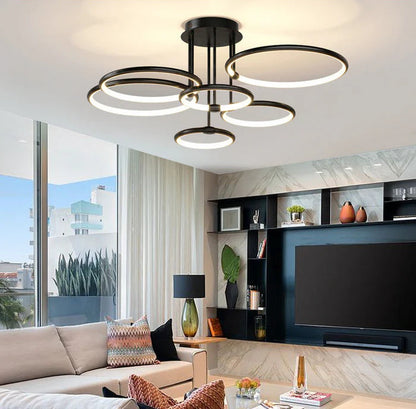 Guldfarvet LED-lysekrone til stuen – moderne geometrisk design med hyggeligt lys, billede 1