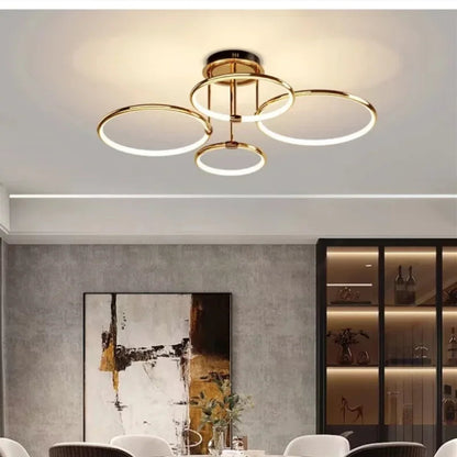 Guldfarvet LED-lysekrone til stuen – moderne geometrisk design med hyggeligt lys, billede 9b