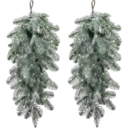 Kunstig Juleguirlande – Med Sneperler og Frosteffekt | Dekorativ Ophæng til Dør, Pejs og Trappegelænder
