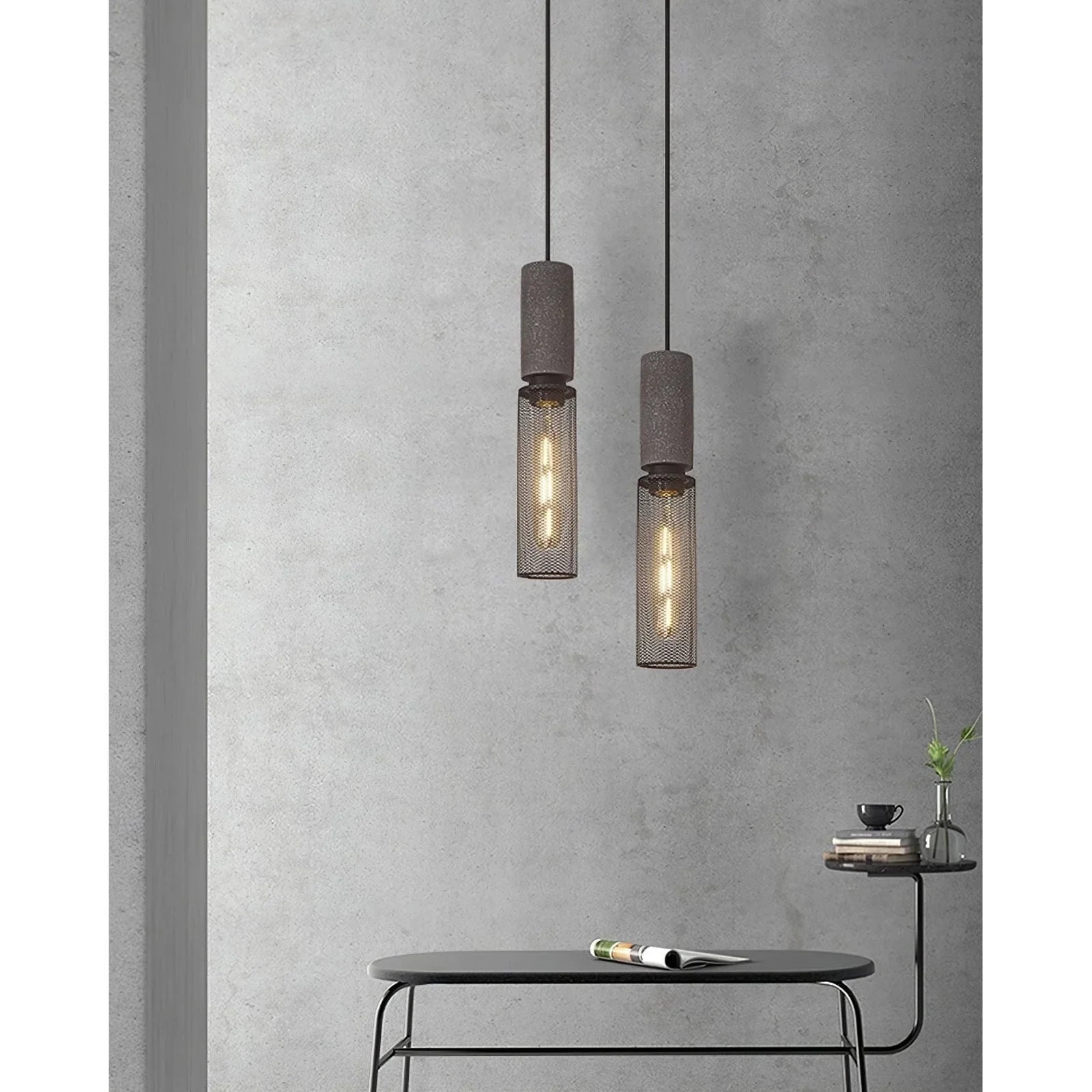 Akselund Pendellampe – Nordisk Vintage Loftlampe i Cement og Metal - Lioren