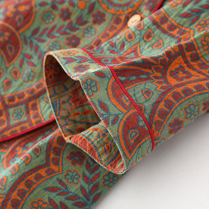 Hyggesæt dame – detalje af jacquard stof og pasform