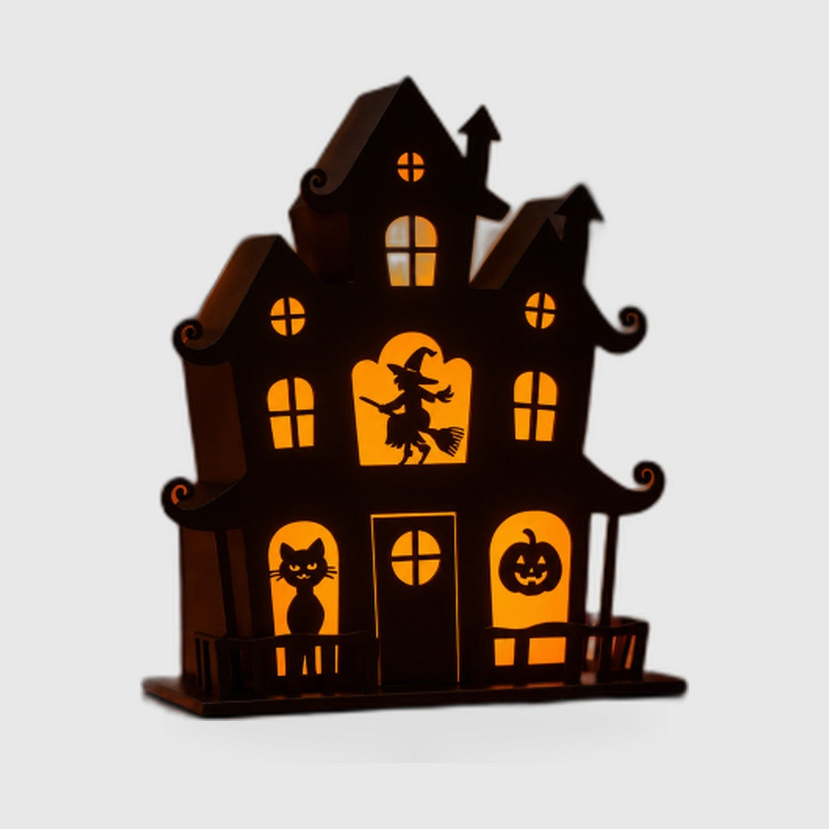 3D spøgelseshus med varm LED-belysning – Halloween-bordpynt