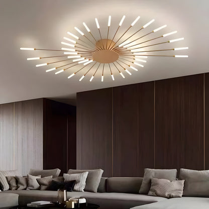 LED-loftlampe i guld med 42 diffuse pærer i neutral lysfarve