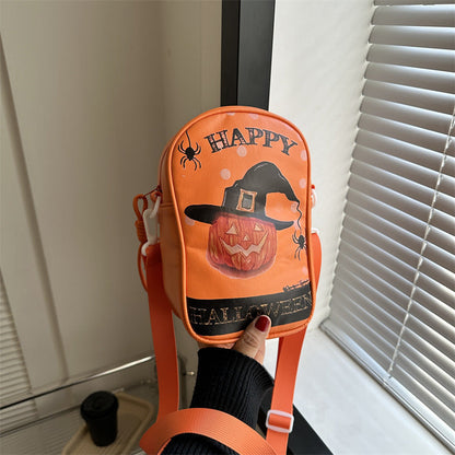 Halloween skuldertaske med græskarprint – sideprofil