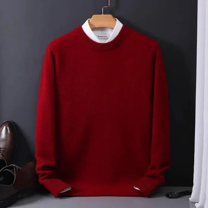 Kashmir sweater i rød med ribbede manchetter – detaljebillede